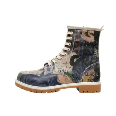 Schnürboots DOGO "Long Boots Schnürstiefel Les Peintres Damen Stiefeletten, Longe", Damen, Gr. 40, Normalschaft, beige (natur), Lederimitat, Schuhe Schnürboots, Handgefertigt