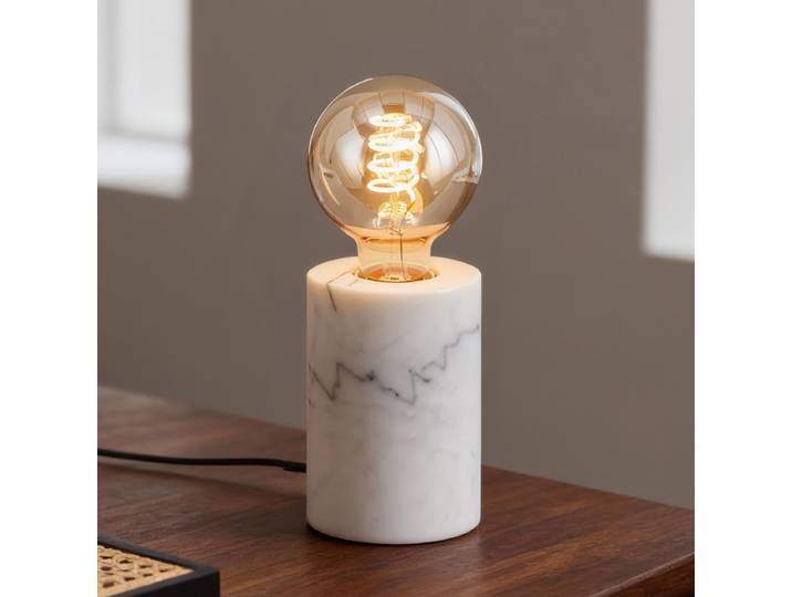 Tischleuchte Frigid Ø 8cm Weiß/Weiß Material: Stein Steinart: Marmor Glühlampe E27