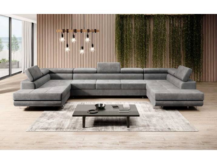 Designer Sofa Taormina mit Schlaf- und Klappfunktion in Samt - Samt - Grau - Luxusbetten24
