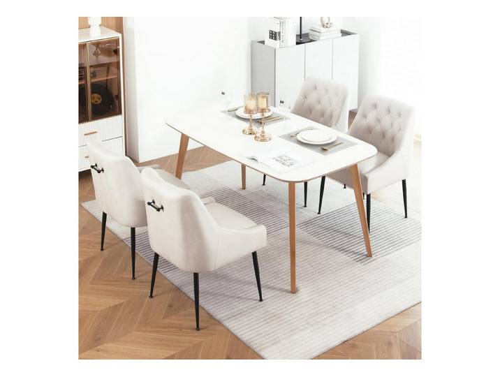 LuxusKollektion Esszimmerstuhl Esszimmerstühle Metallbeine 13cm Kissen Hebel Rückseite 4er Set Beige