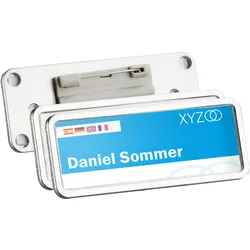 10 Namensschild mit Nadel TEAM 75 x 27 mm, Kunststoff, silber