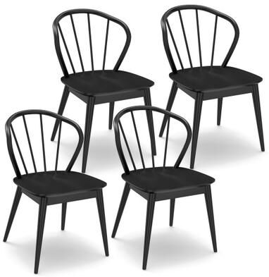 Costway Windsor Dining Chairs Set of 4 with Spindle Backrest-Black