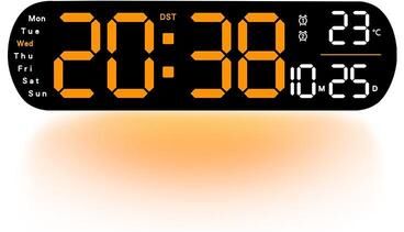 Everyday Crate Smart LED Wall Clock With Remote Control, Ambient Light, Calendar & Temperature Display Orange