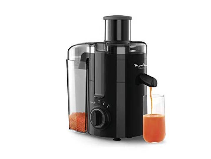 Moulinex Frutelia Plus Centrifugeuse\, 950 ml\, 350 W\, 2 vitesses\, Goulot 6 cm\, Filtre inox\, Compact\, Jus maison de fruits et légumes JU370810\, Noir