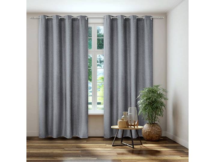 Vorhang KUTTI Dimout, 1 Stück, Ösen, verdunkelnd, isolierend Gr. 4, grau, B:140cm H:225cm, Polyester, Gardinen, Vorhang, Verdunkelung, Thermo, isolierend, einfarbig