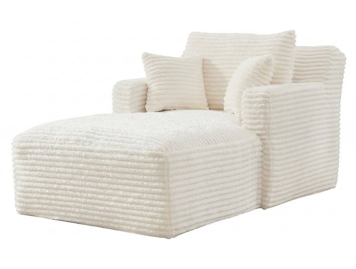 Modulares Schlafsofa im Stil eines Chaiselongue, bezogen mit cremefarbenem Rippenvelours, ohne Montage erforderlich