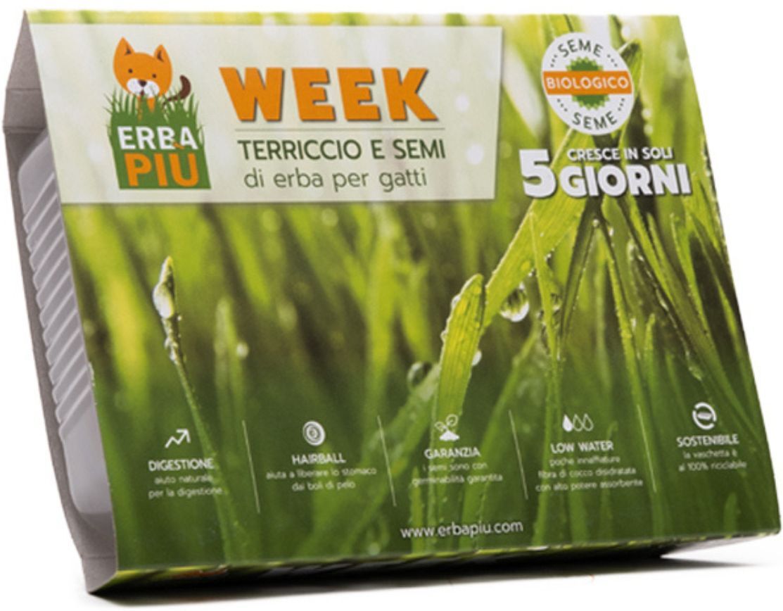 Erba Più Erba Piu' Erba Gatta Week Kit di Terriccio e Semi di Erba per Gatti