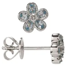 PLATINITY Blüten-Ohrstecker 10 beh. Blautopase zus. ca. 0,35ct Platin 950