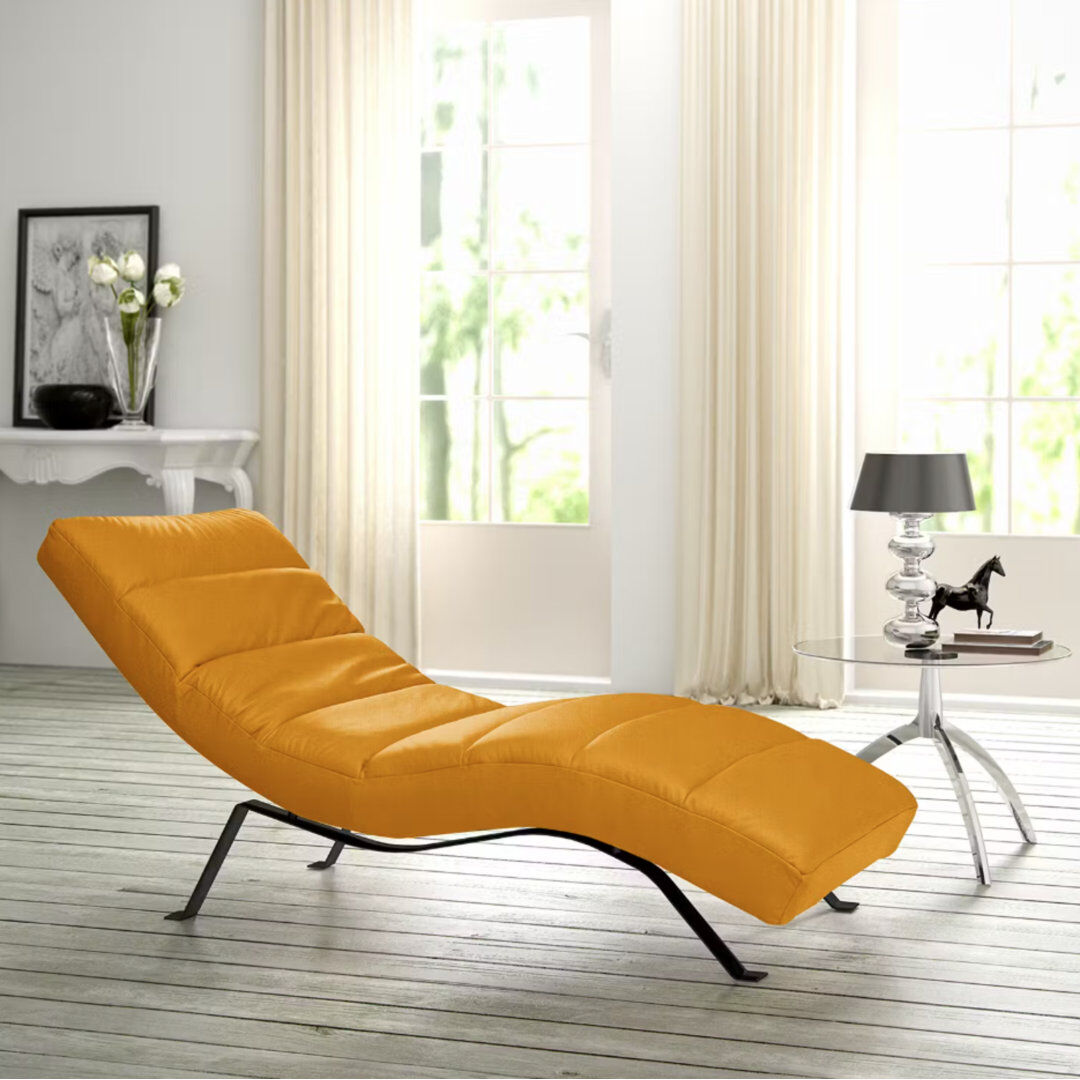 Brayden Studio SALISBURY Chaise Lounge in Genuine Leather with Adjustable Backrest Black/Yellow 95cm H X 65cm W X 171cm L
