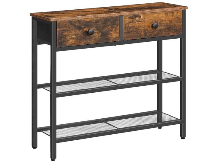 Console Meuble 75 cm Table Console d'Entrée avec 2 Tiroirs en Tissu Table d'appoint Bout de Marron Ma PETIT MEUBLE DE RANGEMENT