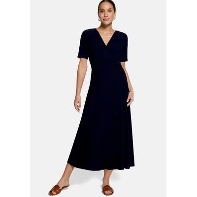 Jerseykleid ZERO "Damen mit Gürtel", Damen, Gr. 34, Normalgrößen, blau (deep sky), Jersey, Obermaterial: 3% Elasthan, 97% Polyester, A-Linie lang, V-Ausschnitt, Kleider Jerseykleid, Material