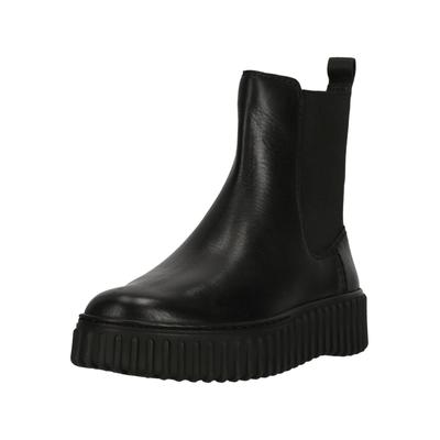 Stiefelette CLARKS "Torhill Maple Black Leather", Damen, Gr. 36, schwarz, Leder, Schuhe Stiefelette, mit charakteristischer, gerippter Sohle