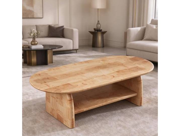 YHTCSXMD Wohnzimmertisch, Moderner Couchtisch Holz, 1 oder 2 Ebenen Massivholz, abgerundete Kanten, 1 oder 2 Ebenen mit unterer Ablage für Tee, Bücher und Deko im Wohnzimmer