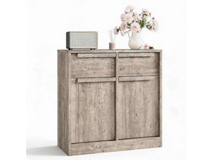 Zstar Sideboard 80 cm mit 2 Türen, 2 Schubladen und Ablage Moderner Buffetschrank mit Stauraum für Esszimmer und Wohnzimmer