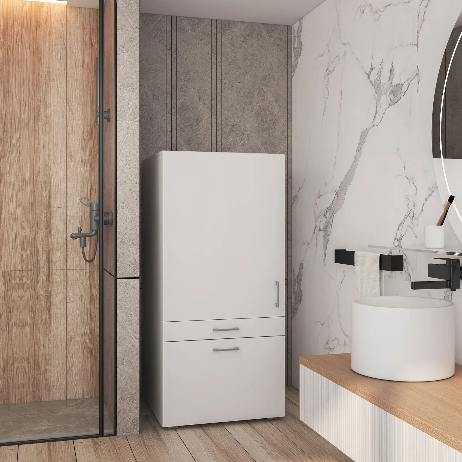 garneroarredamenti Mobile lavanderia 67x145h cm 1 anta 2 cassetti bianco Ordinary
