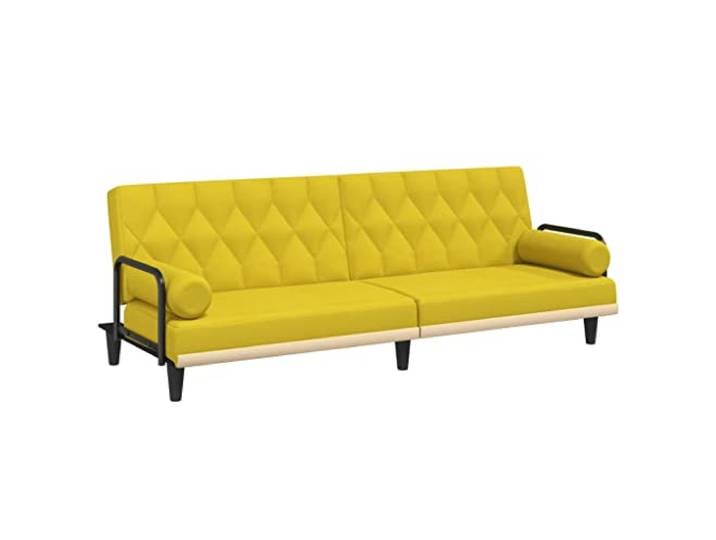 Makastle SchlafSofa Couch mit Armlehnen Hellgelb Stoff