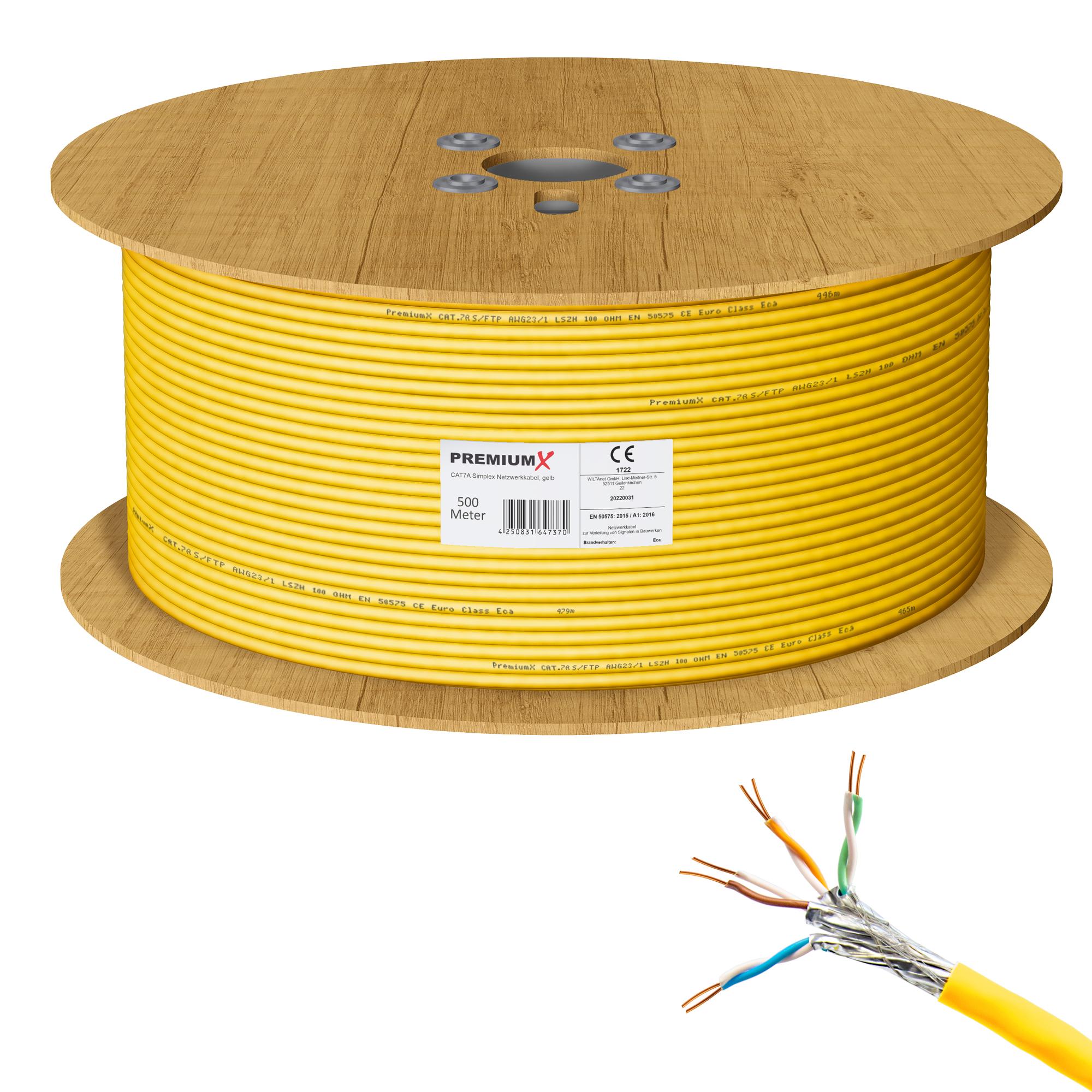 PremiumX 500m CAT 7A Netzwerkkabel Simplex LAN Kabel Ethernet Datenkabel
