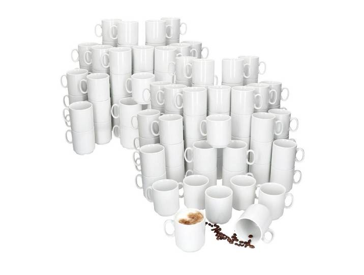 MamboCat Becher 96er Set Event Kaffeebecher 250ml weiß Porzellan-Tassen stapelbar, Porzellan