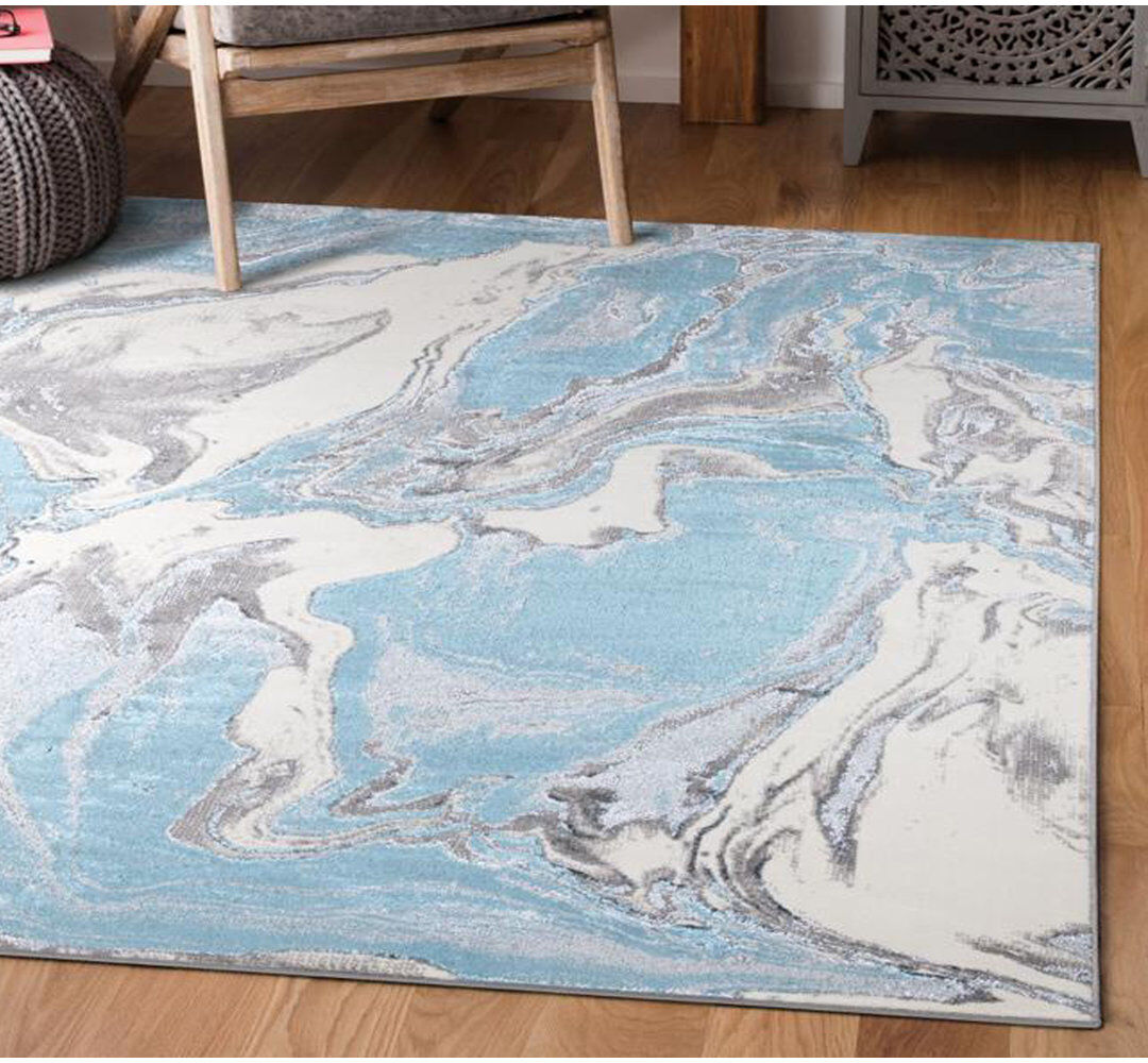 Ivy Bronx Stanelli Abstract Kilim Indoor / Outdoor Area Rug Blue Rectangle 160 x 230cm