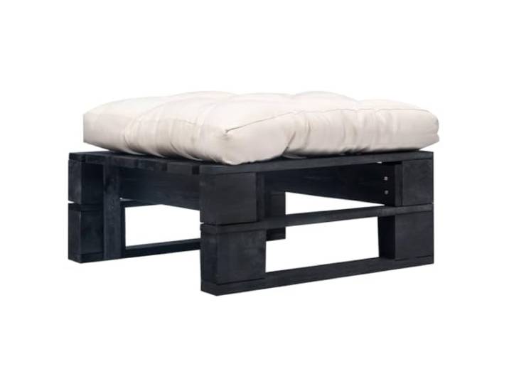 TUERYAFEK Palettenhocker Outdoor mit Kissen Sandfarben Holz Schwarz Kesseldruckimprägniertes Kiefernholz, Abnehmbares Kissen, Nutzbar als Couchtisch, Witterungsbeständig