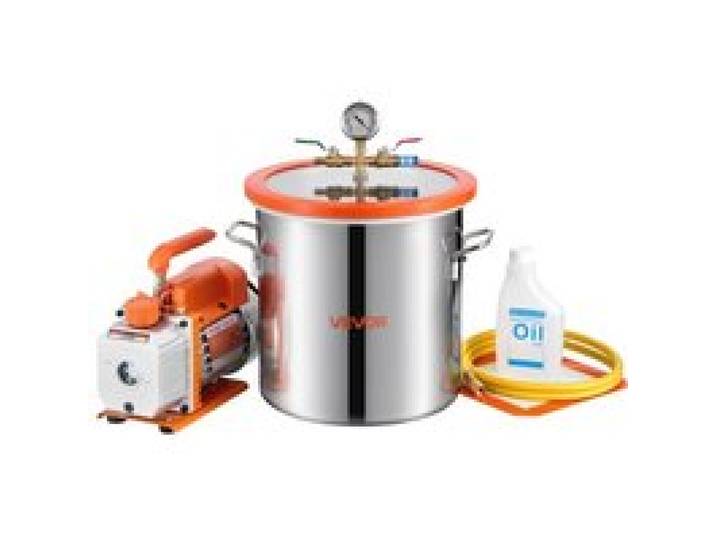 VEVOR Vakuumpumpe mit 11,4 L Vakuumkammer, 3,5 CFM 99 L/min, 1-stufige Unterdruckpumpe 180 W, Vacuum Pump Kit, 1,5 m Schlauch, zur Stabilisierung von Holz und Entgasung von Silikonharz