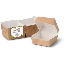 BIOZOYG 75 Stück Burger-Verpackung 11,5 x 10,5 x 8 cm Burgerboxen, braun-weiße Hamburger-Schachteln aus Kraftkarton, Take-Away-Boxen für Hamburger
