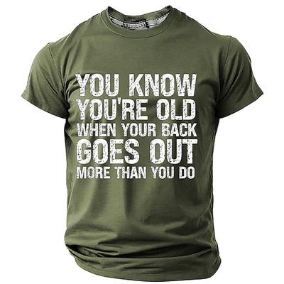 Männer Lustiges Grafik-T-Shirt Aging Humor Tee 'Der Rücken geht öfter kaputt als du' Kurzarm Lebensstil Oberteil