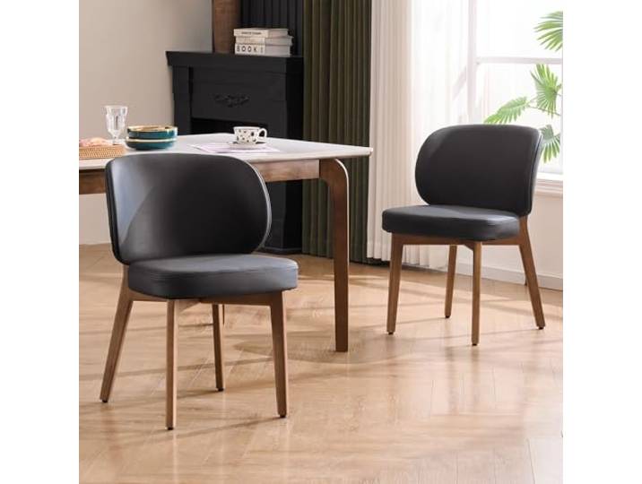 YOUTASTE Esszimmerstühle 2er Set mit Holzbeine & Breiter lehne, Schwarz Moderne Küchenstühle mit Geschwungener lehne, Polsterstuhl mit PU-Leder, Essstühle für Esszimmer, Küche