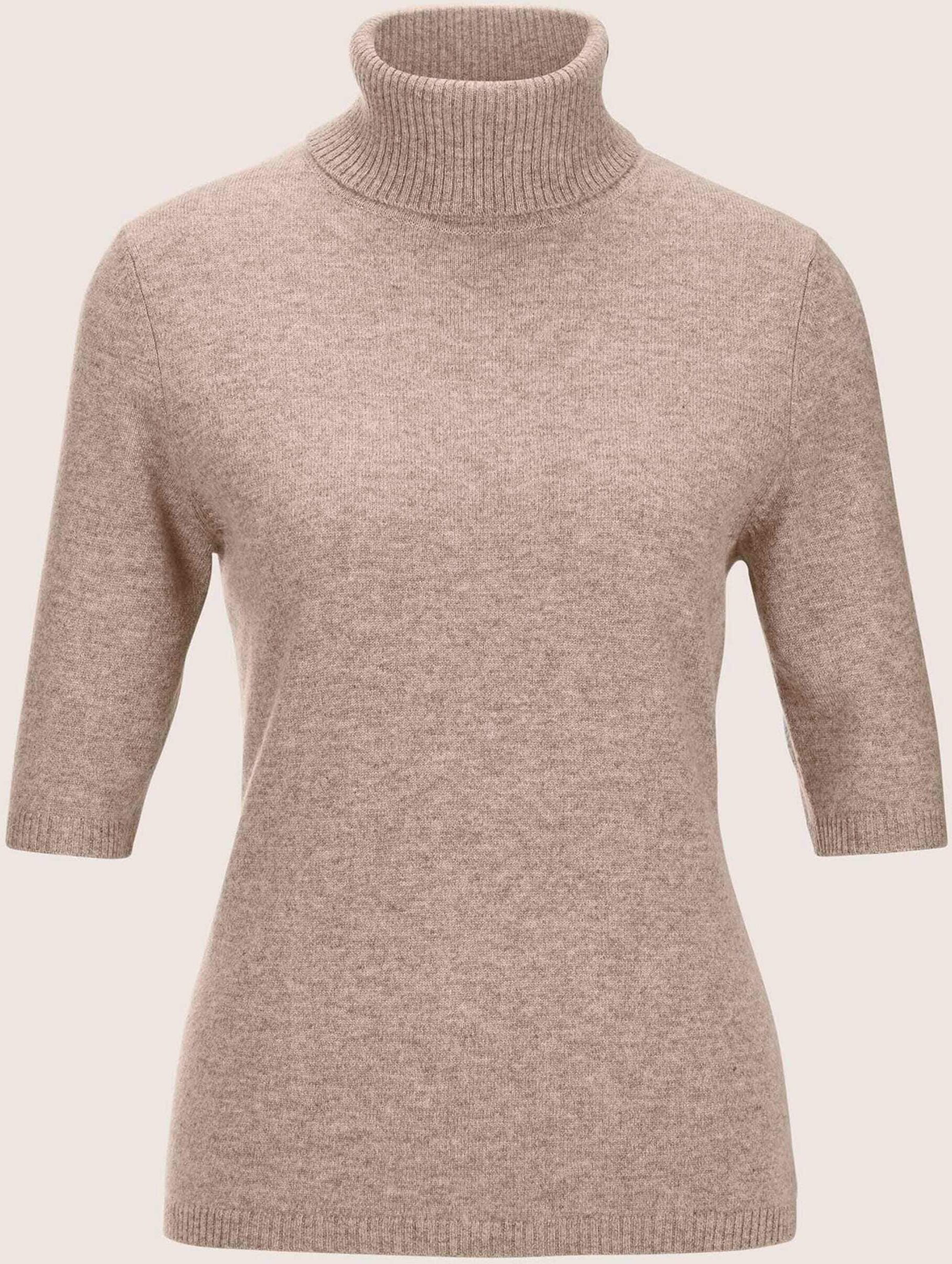 Longpullover MADELEINE "Kaschmirpullover Luxuriöser Strickpullover mit Rollkragen", Damen, Gr. 36/38, braun (berber, melange), Obermaterial: 100% Kaschmir WS., Modern, normal, Rollkragen, Pullover Longpullover, Kaschmirpullover mit Halbarm
