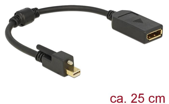 Delock DisplayPort naar Mini DisplayPort adapter met duimschroeven, 25 cm, Zwart
