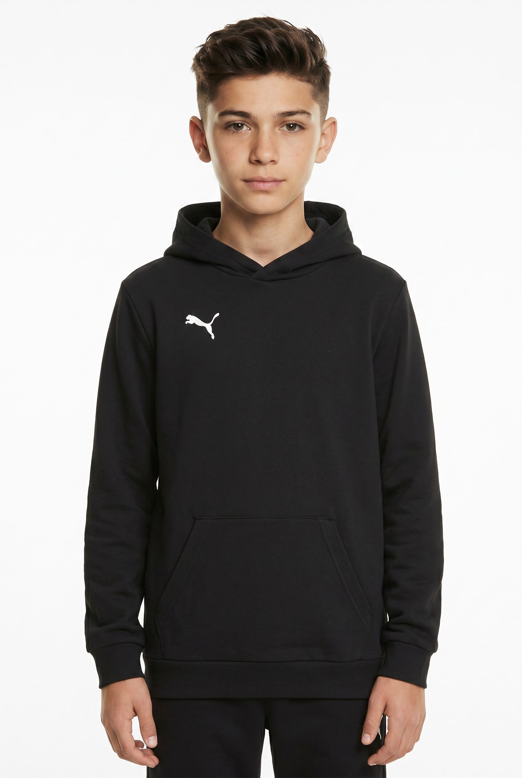 Kapuzensweatshirt PUMA "TEAMGOAL CASUALS HOODY JR", Jungen, Gr. 152, puma schwarz, puma weiß, Sweatware, Obermaterial: 100% Baumwolle, unifarben, regular fit normal, angesetztes Bündchen, Sweatshirts Kapuzensweatshirt, mit Kapuze, normale Kragenform, regu