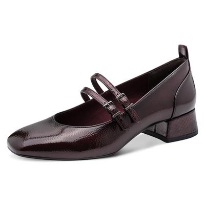 Spangenpumps TAMARIS, Damen, Gr. 37, Textil, bordeaux, Lacklederimitat, Schlangenoptik, aufgeraut, glänzend, festlich, Schuhe Spangenpumps, Blockabsatz, Riemchenpumps, Abendschuh in veganer Verarbeitung