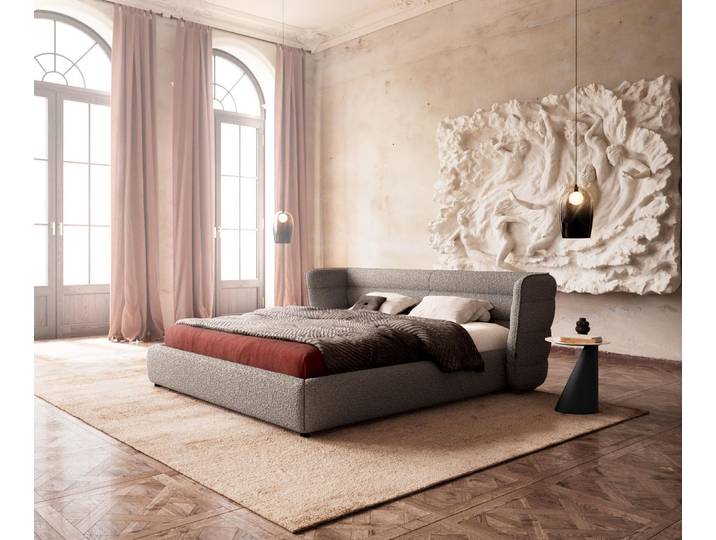Gestoffeerd bedframe Simea 180x200 cm Bouclé zilvergrijs
