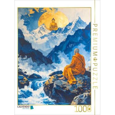 CALVENDO Puzzle Begegnung am Wasser - Mönch in Tibet | 1000 Teile Lege-Größe 64x48cm Foto-Puzzle für glückliche Stunden