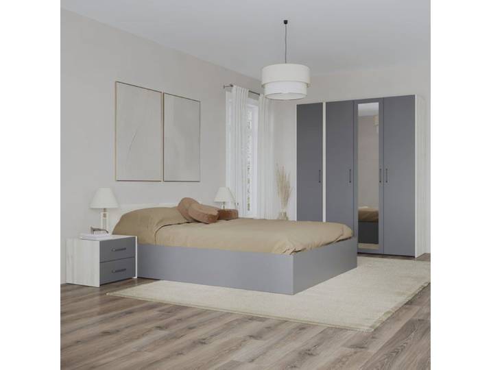 Ensemble chambre haaus Malmo V7 Lit 200 x 140 cm Chêne Blanc/Anthracite