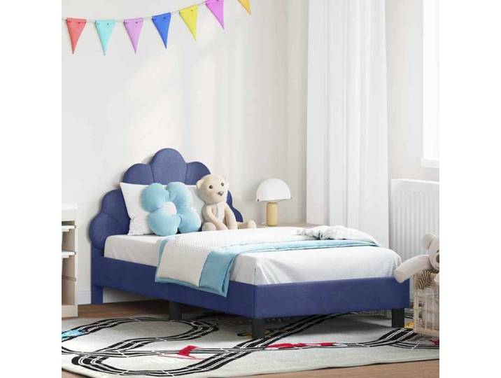 Cadre lit enfants tête bleu police velours tête capitonnée design coloré chambre enfant luxueux