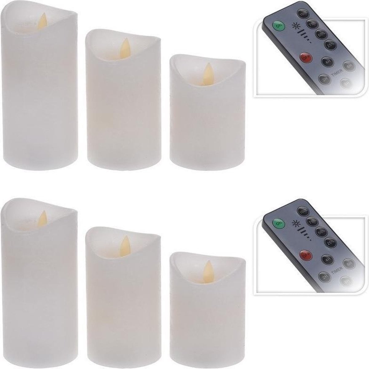 Set van 6 witte led stompkaarsen met afstandsbediening