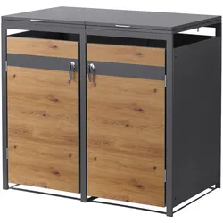 MÜLLTONNENBOX 2er Anthrazit-Holzoptik