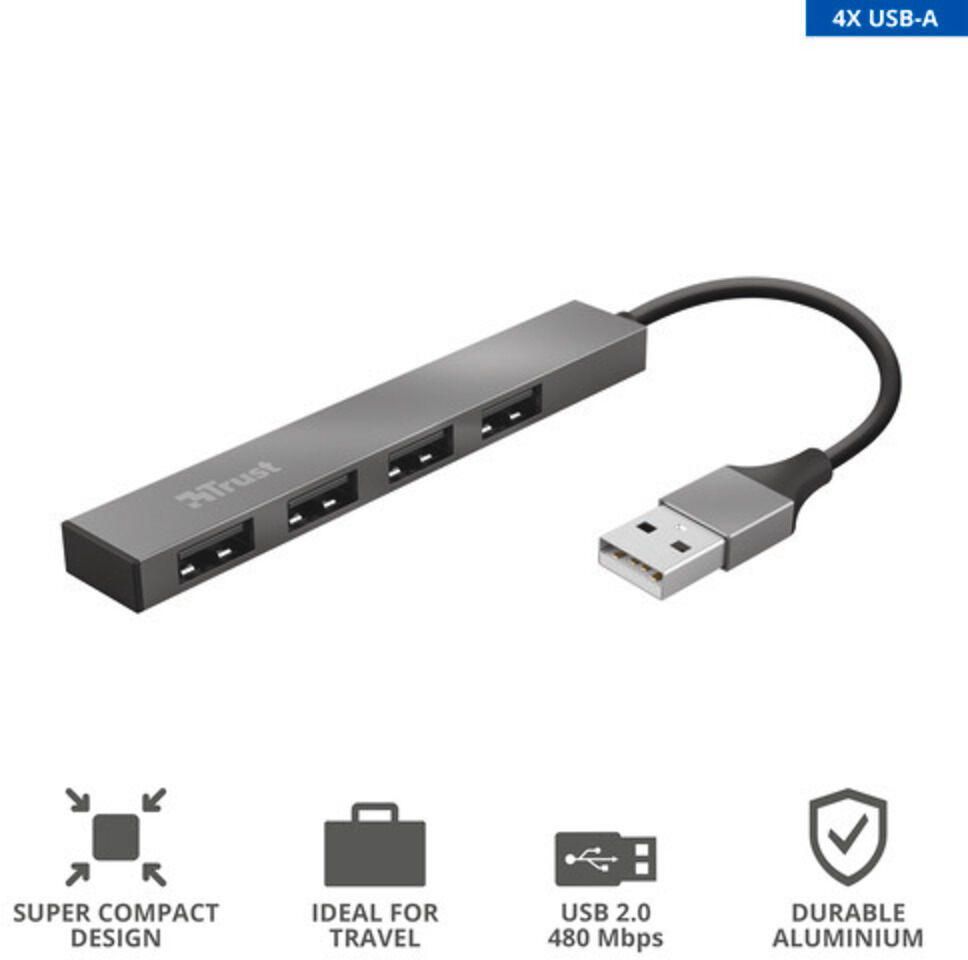 Hub USB 2.0 Trust 23786 con 4 porte in alluminio