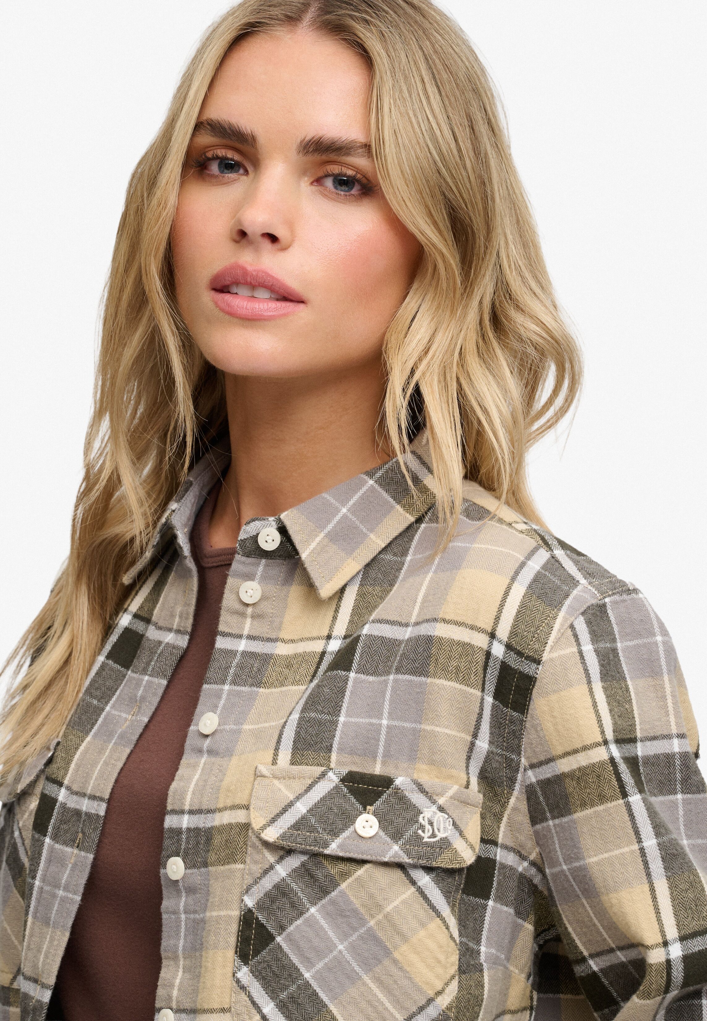 Karobluse SUPERDRY "LUMBERJACK CHECK FLANNEL SHIRT", Damen, Gr. S, beige (eden check braun), Web, Obermaterial: 100% Baumwolle, kariert, relaxed fit normal, Blusen Karobluse, Baumwolle, relaxed fit, aus weichem Flanell eden check braun S