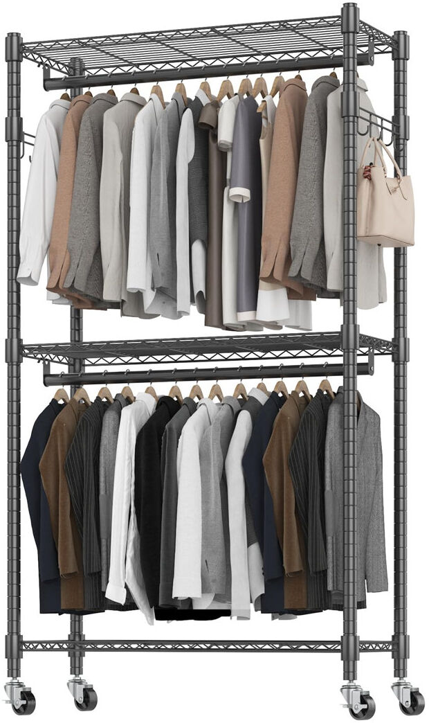 Rebrilliant Everley 90cm W Rolling Clothes Rack Black 35cm L