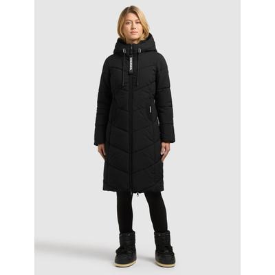 Steppmantel KHUJO "ARIBAY7", Damen, Gr. XS, schwarz, Web, 100% Polyester, unifarben, slim fit knielang, eingesetzt Rippstrickbündchen, Mäntel Steppmantel