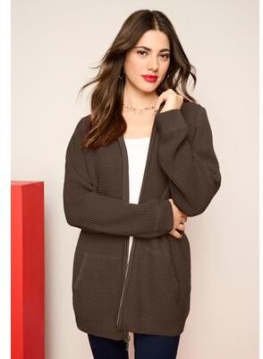 Plus Size Women's Plus Size Waffle Knit Zip-Front Relaxed Hoodie by Roaman's in Chocolate (Size 5X) Zip Up Sweater