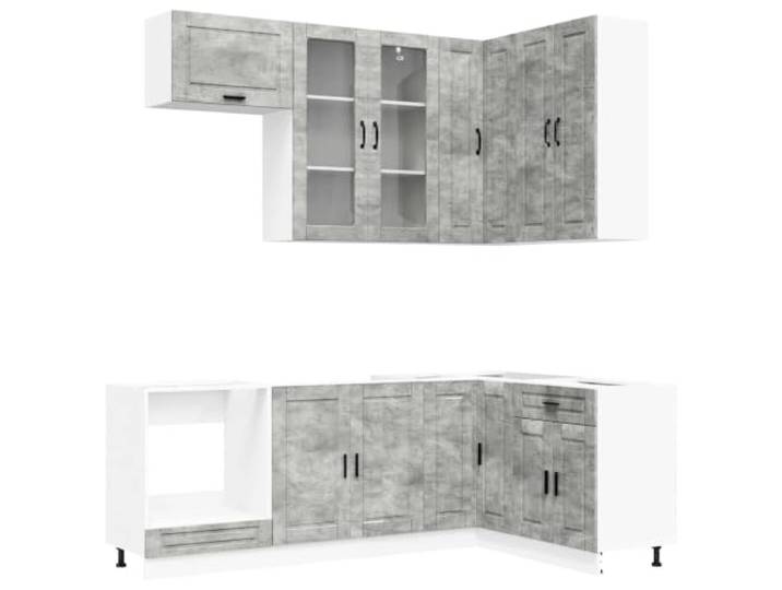 fsahslih Küchenzeile Porto 8-TLG Betongrau Holzwerkstoff Küchenschrank Praktisches 8-teiliges Möbel-Set für die Küche: Flexible Hängeschränke und Unterschränke in Betongrau.