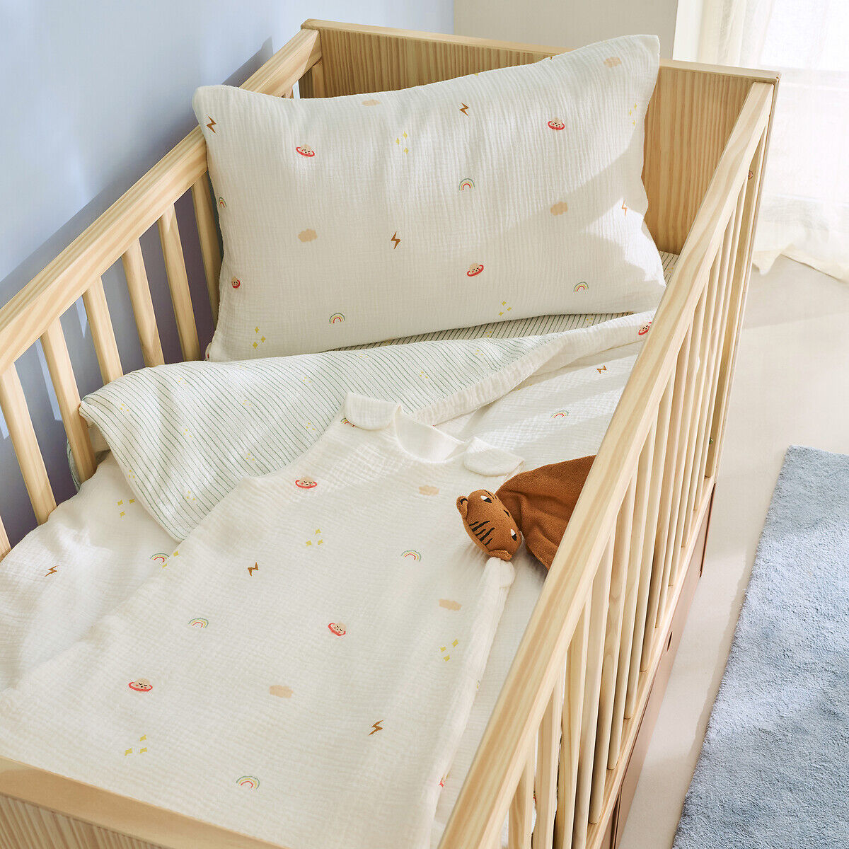 LA REDOUTE INTERIEURS Taie d'oreiller bébé, en gaze de coton, imprimé planètes, DIEGO