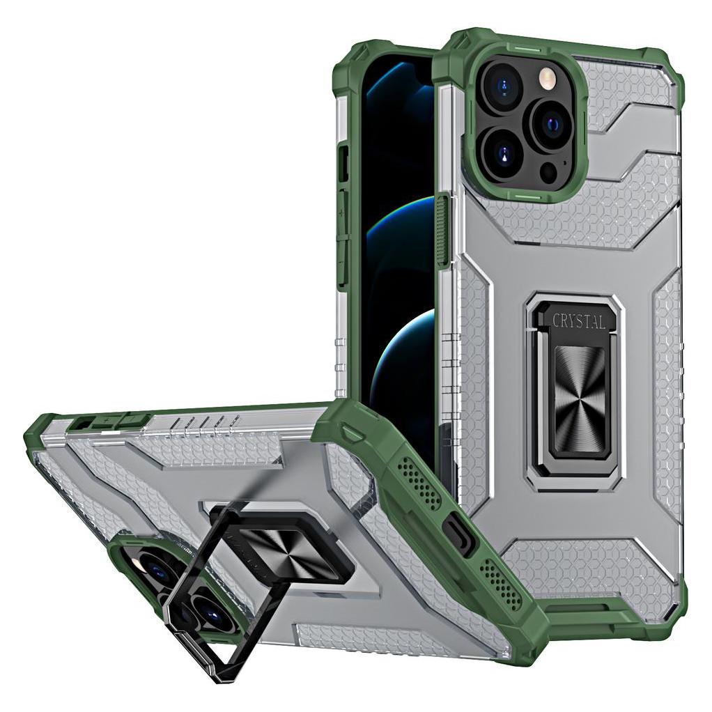 Hurtel Crystal Ring Case robuste Kickstand TPU/PC Panzer Handyhülle Hard Case für iPhone 13 Pro Max grün (Apple iPhone 13 Pro Max) (1404978613)