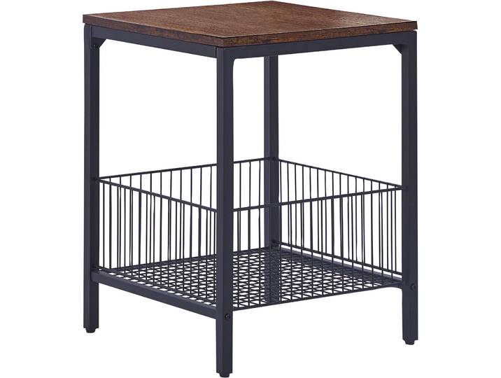 BELIANI Beistelltisch Dunkelbraun Faserplatte Holzoptik Quadratisch Metallgestell Schwarz mit Drahtkorb Couchtisch Sofatisch Wohnzimmertisch Industrie