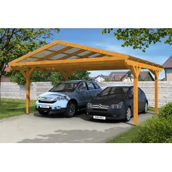 Skan Holz Carport Westerwald 570 x 541cm eiche hell Holzcarport