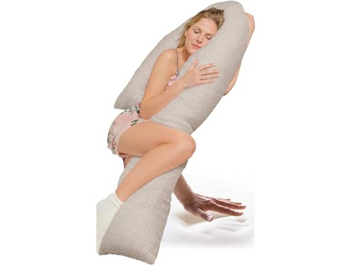 Traumreiter Schwangerschaftskissen Visco J Form Wendekissen mit Memory Foam Stütze [orthopädisch] Schwangerschaft Kissen zum Schlafen, Stillkissen XXL. Schwanger Seitenschläfer (Leinen-farbig)