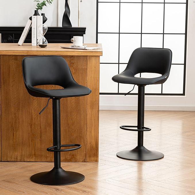 Barhocker 2er Set, Barstühle Bar Stool Höhenverstellbar Drehstuhl, Küchenstühle Tresenstuhl mit Hohler Rückenlehne, Hohe Barhocker für Bartheke Küche, Schwarz